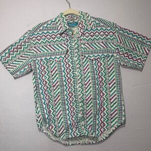 Vintage Southwest Canyon 90s Western Geometric Button Up S Purple Teal Men Retro